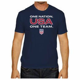 USA National Team The Victory Officially Licensed Unisex Adult US National Soccer Team One Nation One Team Slogan Short Sleeve T-Shirt - Navy
