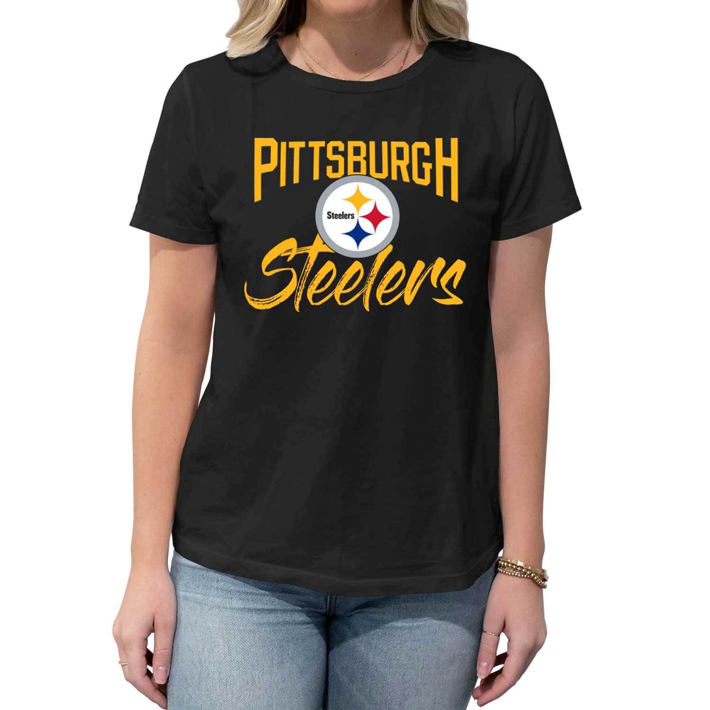 Pittsburgh Steelers NFL Women's Paintbrush Fitted T-Shirt - Black