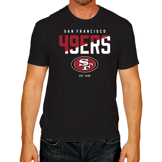 San Francisco 49ers Adult NFL Diagonal Fade Color Block T-Shirt - Black