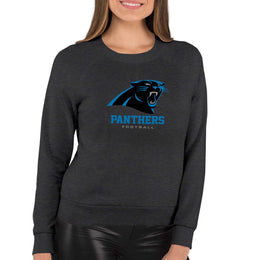 Carolina Panthers Women's NFL Ultimate Fan Logo Slouchy Crewneck -Tagless Fleece Lightweight Pullover - Charcoal