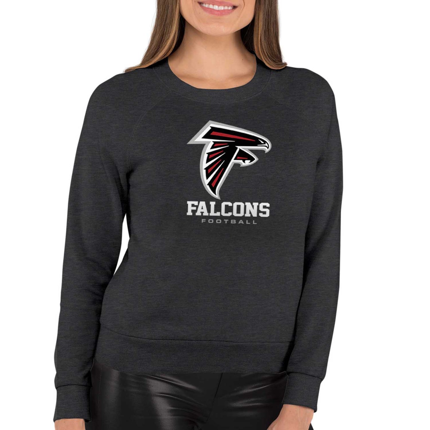 Atlanta Falcons Women's NFL Ultimate Fan Logo Slouchy Crewneck -Tagless Fleece Lightweight Pullover - Charcoal
