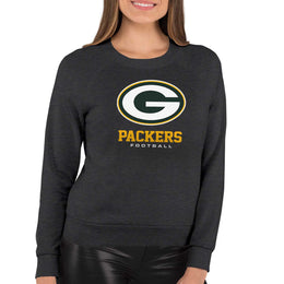 Green Bay Packers Women's NFL Ultimate Fan Logo Slouchy Crewneck -Tagless Fleece Lightweight Pullover - Charcoal