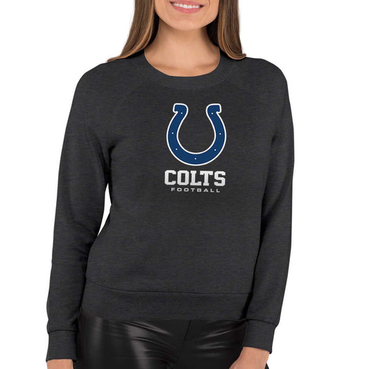 Indianapolis Colts Women's NFL Ultimate Fan Logo Slouchy Crewneck -Tagless Fleece Lightweight Pullover - Charcoal