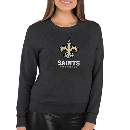 New Orleans Saints Women's NFL Ultimate Fan Logo Slouchy Crewneck -Tagless Fleece Lightweight Pullover - Charcoal