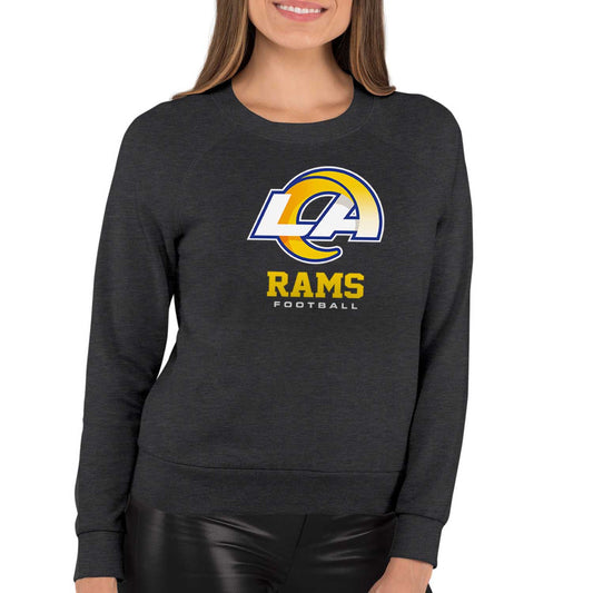 Los Angeles Rams Women's NFL Ultimate Fan Logo Slouchy Crewneck -Tagless Fleece Lightweight Pullover - Charcoal