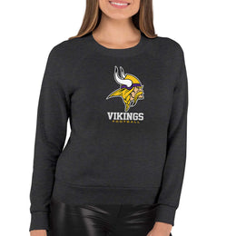 Minnesota Vikings Women's NFL Ultimate Fan Logo Slouchy Crewneck -Tagless Fleece Lightweight Pullover - Charcoal