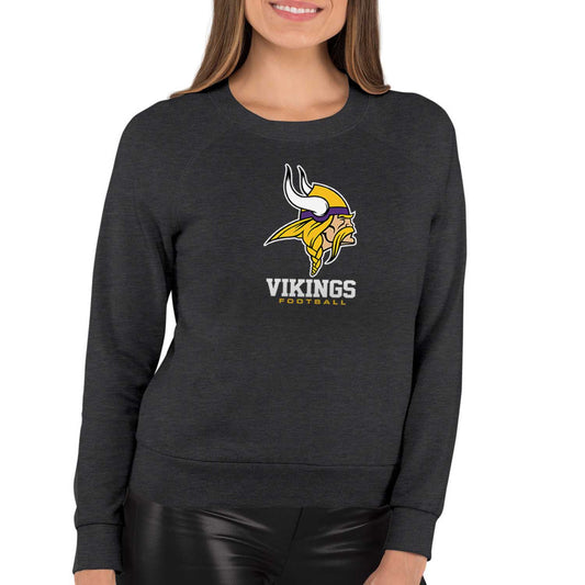 Minnesota Vikings Women's NFL Ultimate Fan Logo Slouchy Crewneck -Tagless Fleece Lightweight Pullover - Charcoal