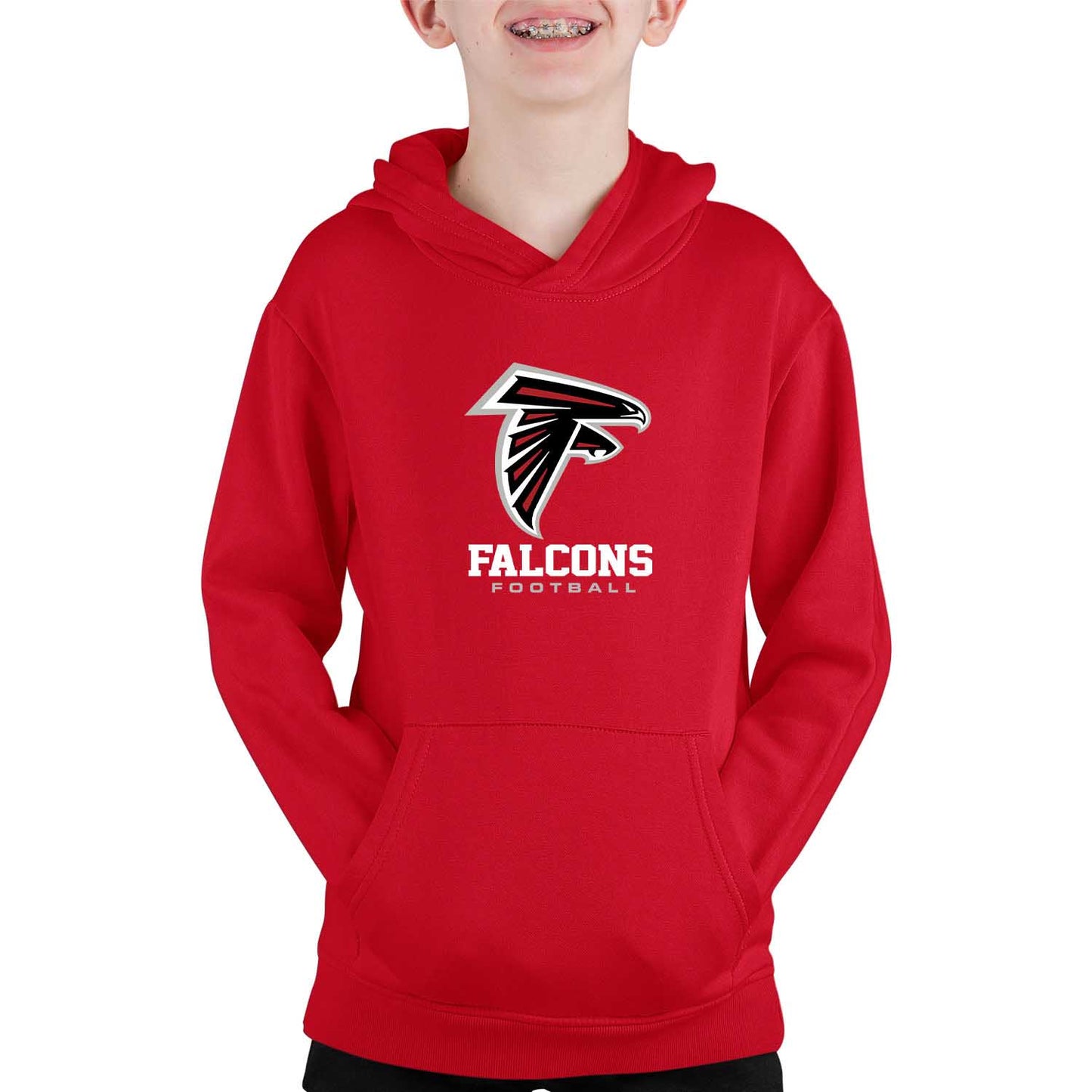 Atlanta Falcons Youth NFL Ultimate Fan Logo Fleece Hooded Sweatshirt -Tagless Football Pullover For Kids - Red
