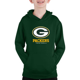 Green Bay Packers Youth NFL Ultimate Fan Logo Fleece Hooded Sweatshirt -Tagless Football Pullover For Kids - Forest Green