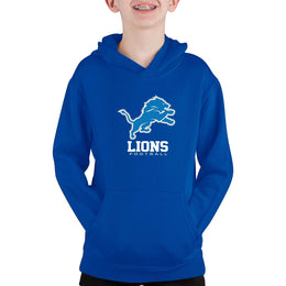 Detroit Lions Youth NFL Ultimate Fan Logo Fleece Hooded Sweatshirt -Tagless Football Pullover For Kids - Royal