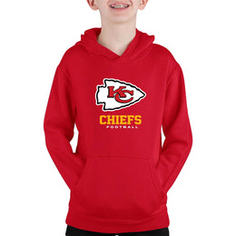 Kansas City Chiefs Youth NFL Ultimate Fan Logo Fleece Hooded Sweatshirt -Tagless Football Pullover For Kids - Red