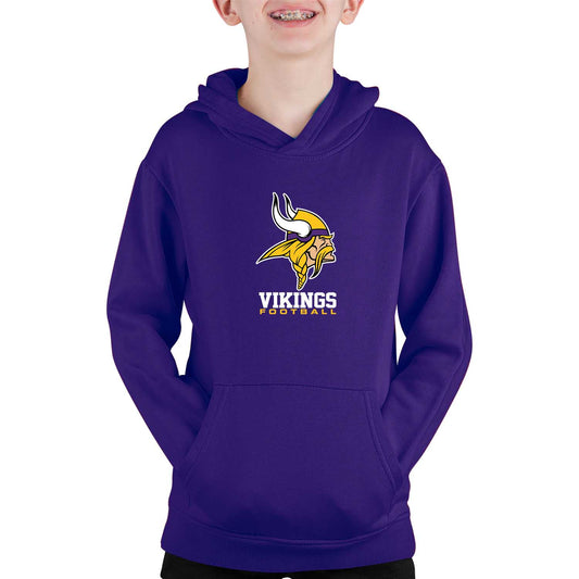 Minnesota Vikings Youth NFL Ultimate Fan Logo Fleece Hooded Sweatshirt -Tagless Football Pullover For Kids - Purple