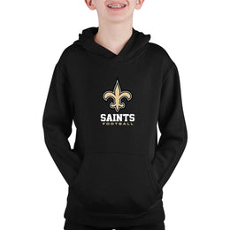 New Orleans Saints Youth NFL Ultimate Fan Logo Fleece Hooded Sweatshirt -Tagless Football Pullover For Kids - Black