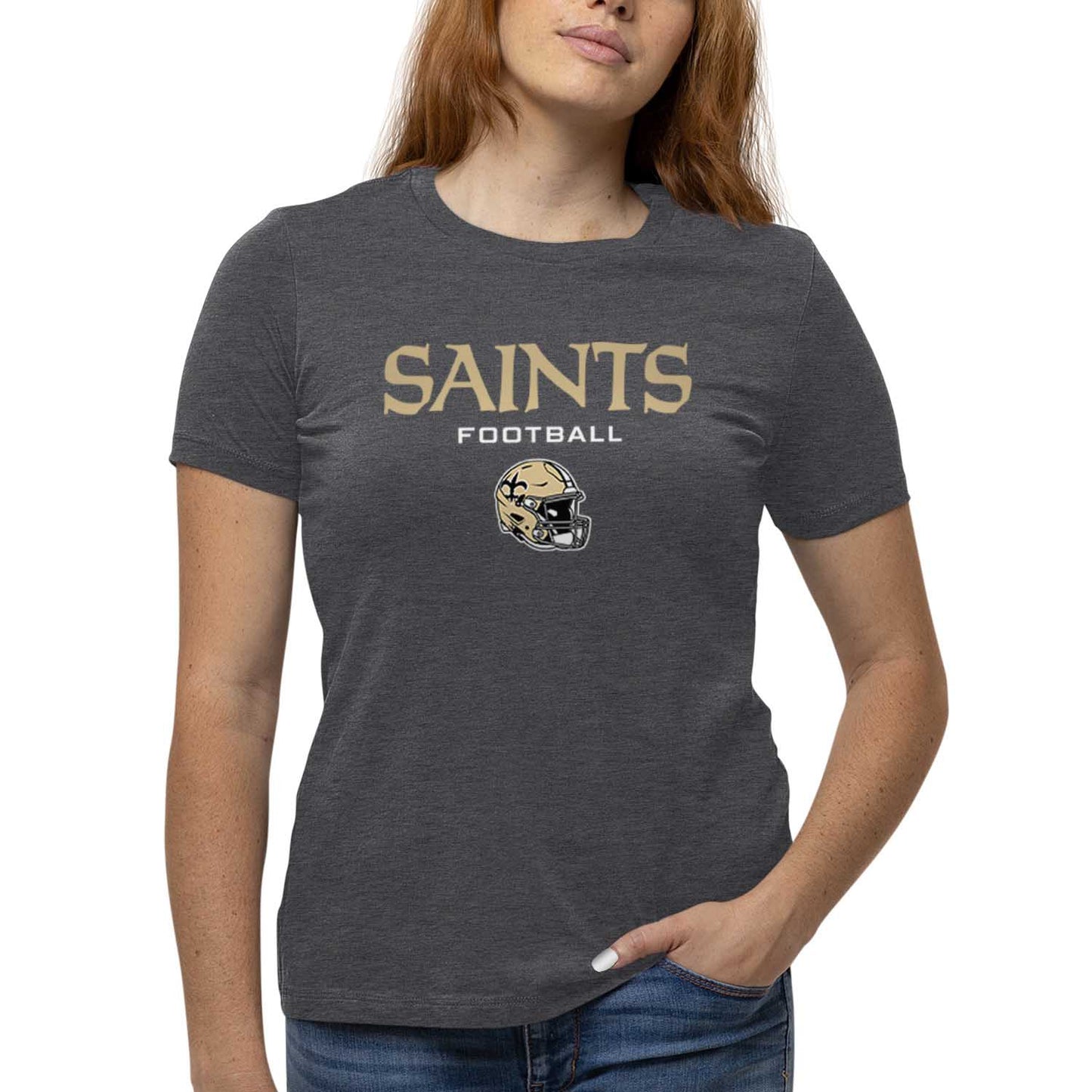 New Orleans Saints Women's NFL Football Helmet Short Sleeve Tagless T-Shirt - Charcoal