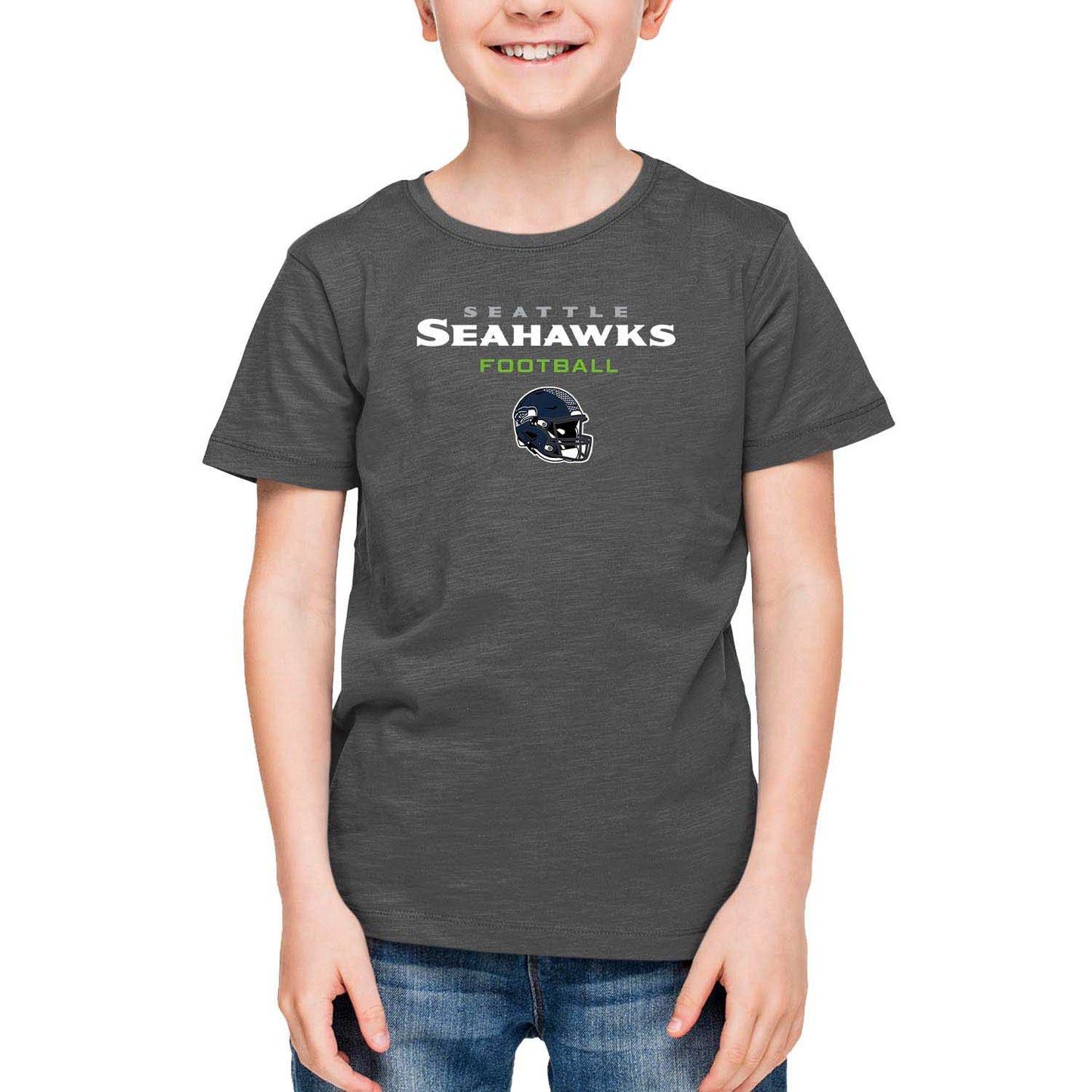 Seattle Seahawks NFL Youth Football Helmet Tagless T-Shirt - Charcoal