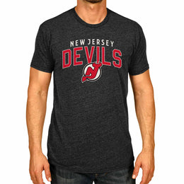 New Jersey Devils NHL Adult Powerplay Heathered Unisex T-Shirt - Black Heather