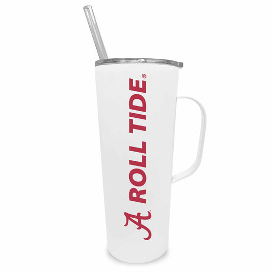 Alabama Crimson Tide NCAA Stainless Steel 20oz Roadie With Handle & Dual Option Lid With Straw - White