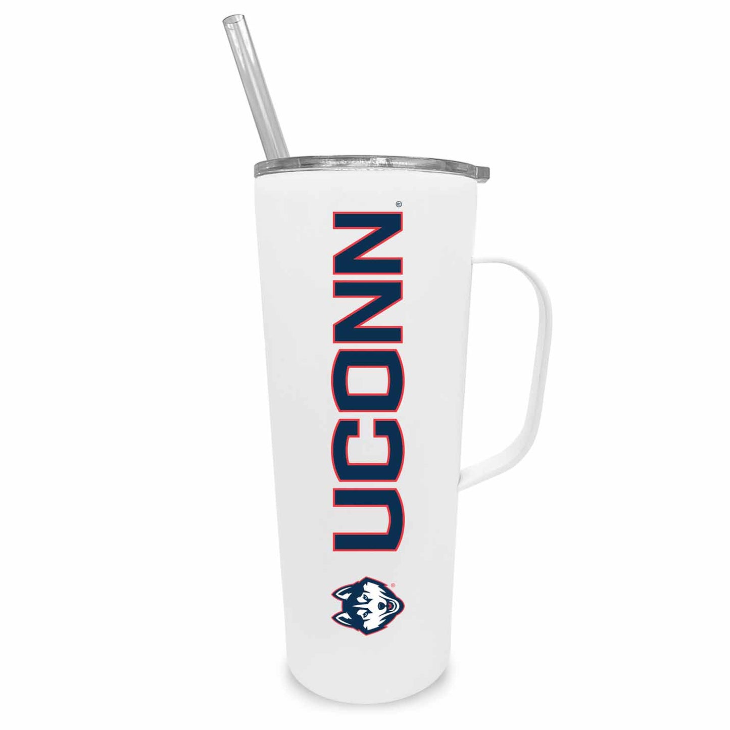 UCONN Huskies NCAA Stainless Steel 20oz Roadie With Handle & Dual Option Lid With Straw - White