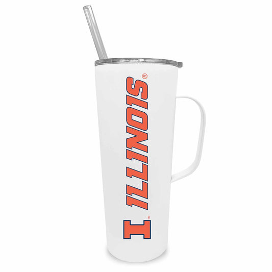 Illinois Fighting Illini NCAA Stainless Steel 20oz Roadie With Handle & Dual Option Lid With Straw - White