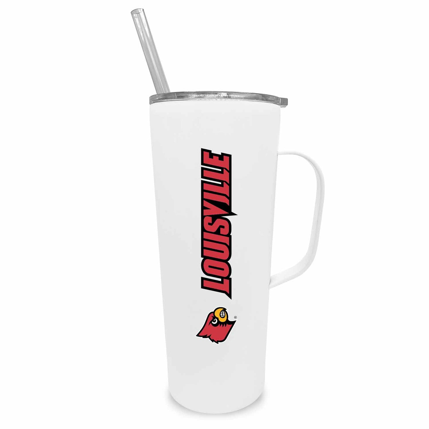 Louisville Cardinals NCAA Stainless Steel 20oz Roadie With Handle & Dual Option Lid With Straw - White