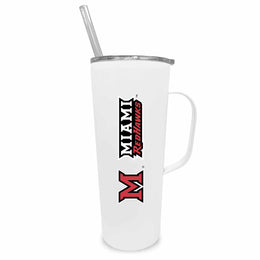 Miami Redhawks NCAA Stainless Steel 20oz Roadie With Handle & Dual Option Lid With Straw - White