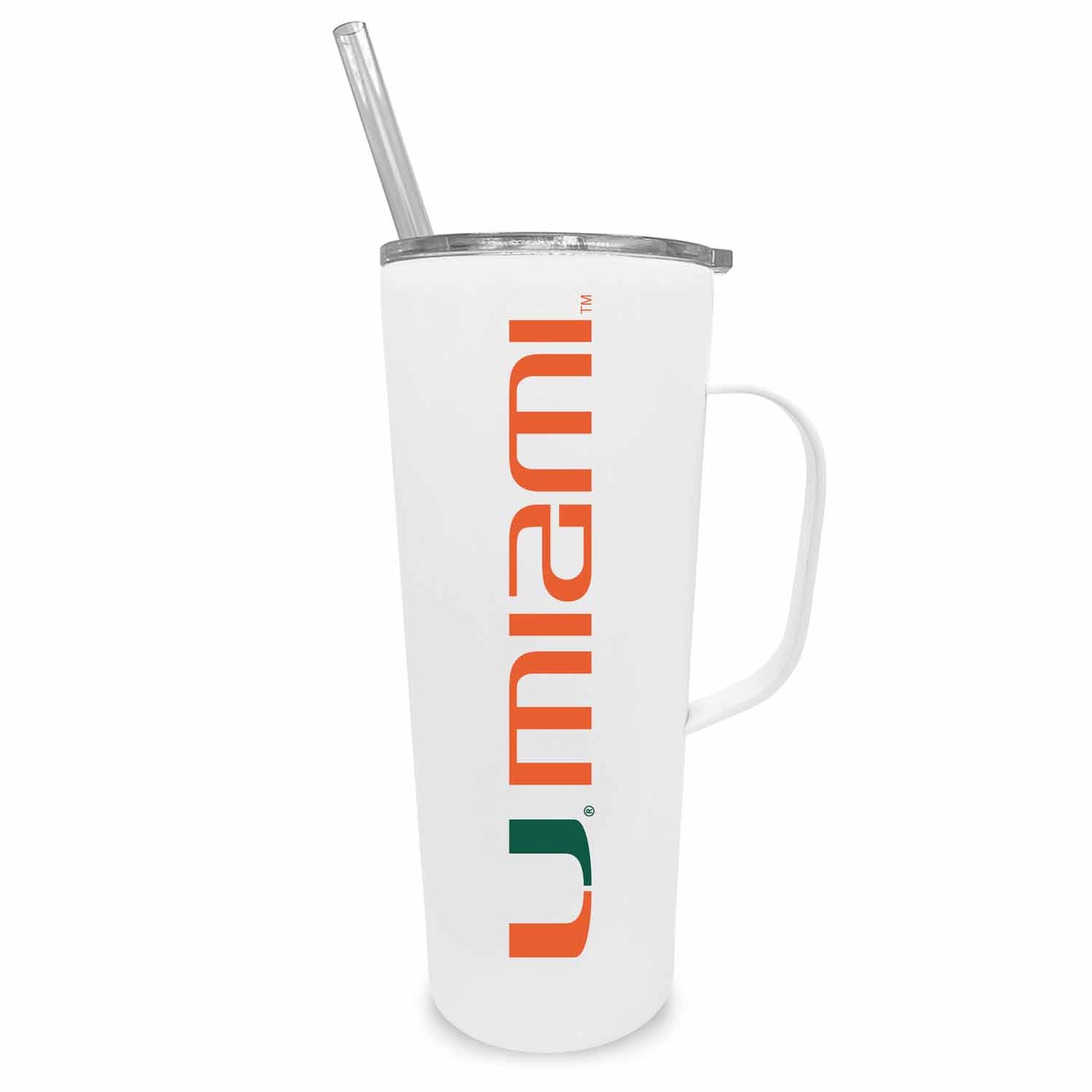 Miami Hurricanes NCAA Stainless Steel 20oz Roadie With Handle & Dual Option Lid With Straw - White