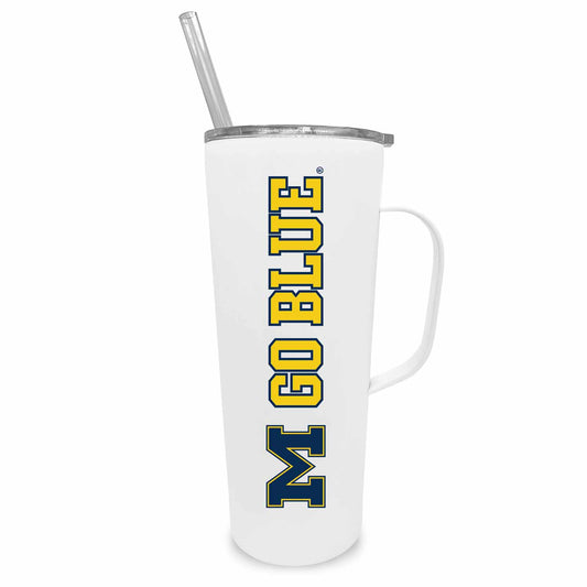 Michigan Wolverines NCAA Stainless Steel 20oz Roadie With Handle & Dual Option Lid With Straw - White
