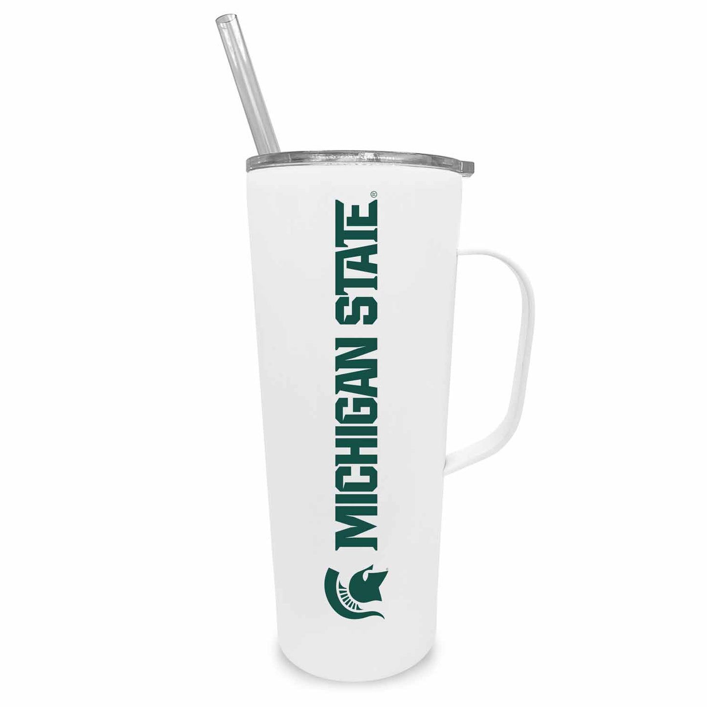 Michigan State Spartans NCAA Stainless Steel 20oz Roadie With Handle & Dual Option Lid With Straw - White
