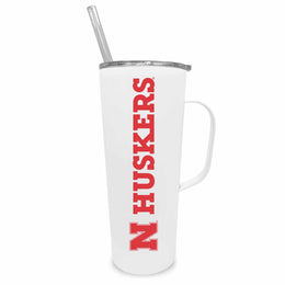 Nebraska Cornhuskers NCAA Stainless Steel 20oz Roadie With Handle & Dual Option Lid With Straw - White