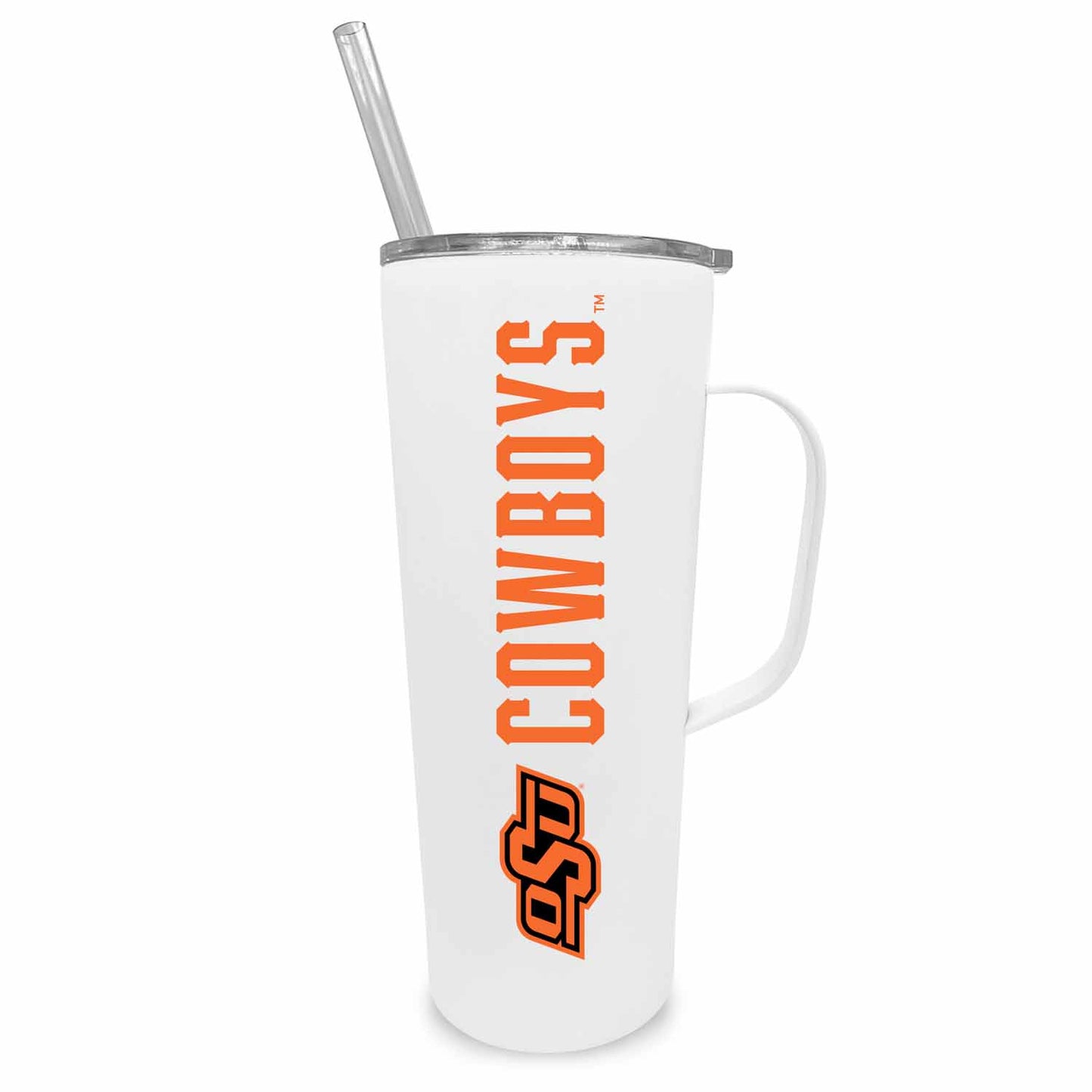 Oklahoma State Cowboys NCAA Stainless Steel 20oz Roadie With Handle & Dual Option Lid With Straw - White