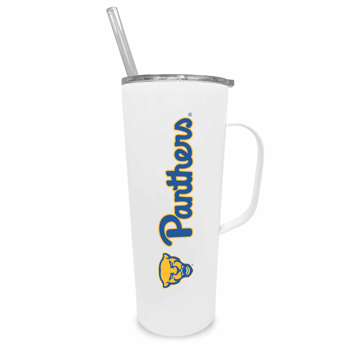Pitt Panthers NCAA Stainless Steel 20oz Roadie With Handle & Dual Option Lid With Straw - White
