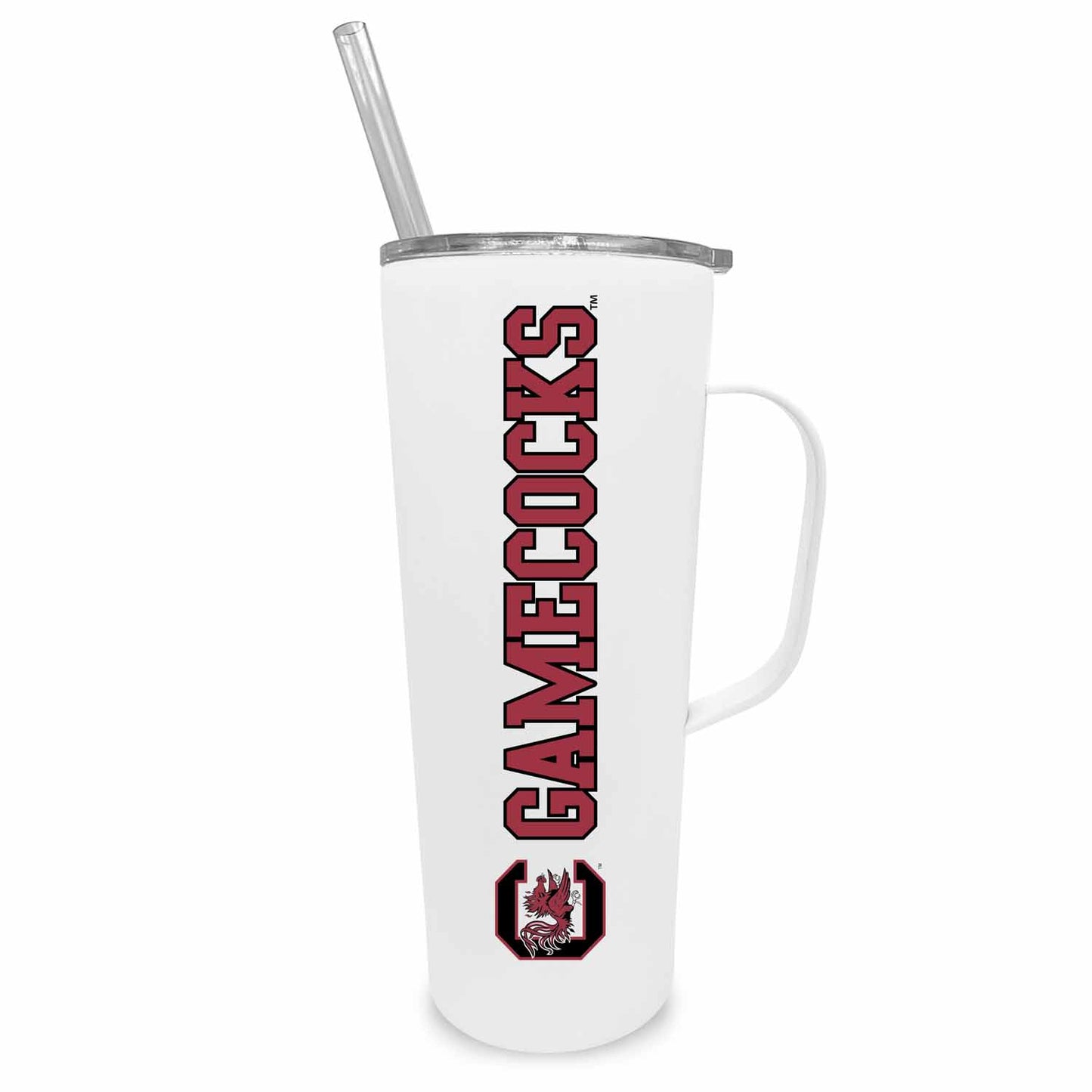 South Carolina Gamecocks NCAA Stainless Steel 20oz Roadie With Handle & Dual Option Lid With Straw - White