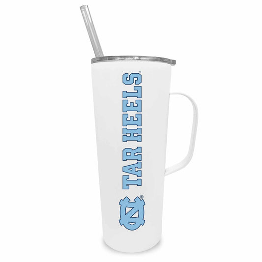 North Carolina Tar Heels NCAA Stainless Steel 20oz Roadie With Handle & Dual Option Lid With Straw - White