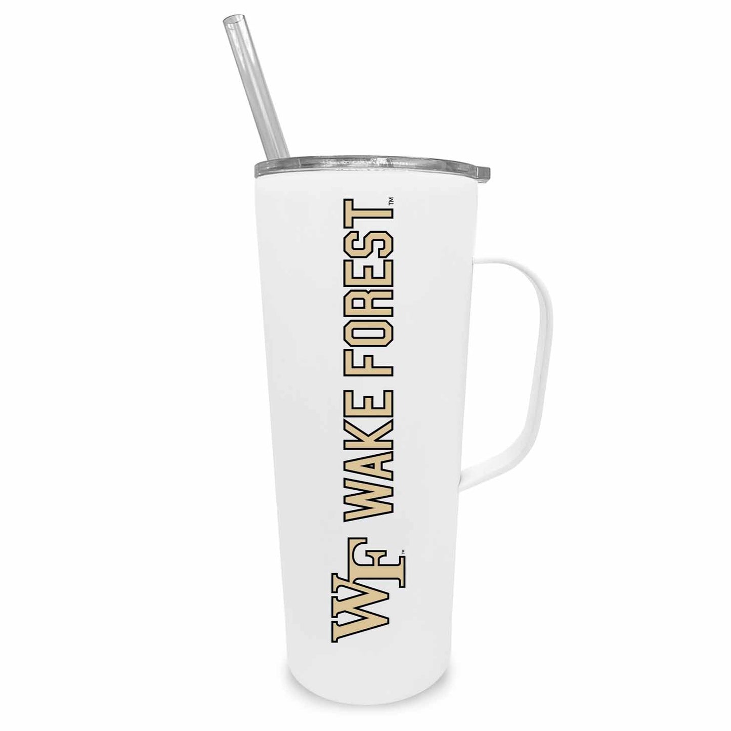 Wake Forest Demon Deacons NCAA Stainless Steel 20oz Roadie With Handle & Dual Option Lid With Straw - White