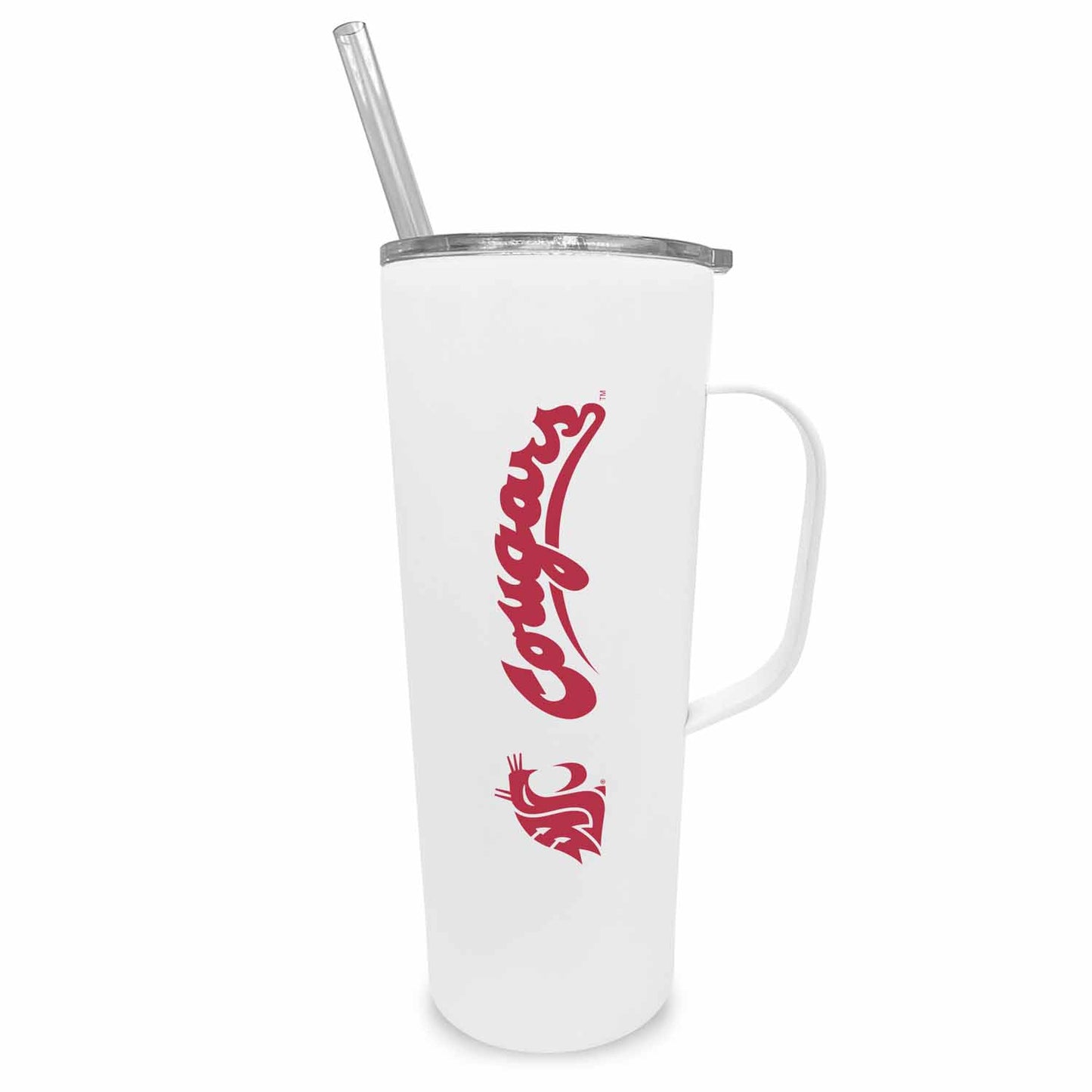 Washington State Cougars NCAA Stainless Steel 20oz Roadie With Handle & Dual Option Lid With Straw - White