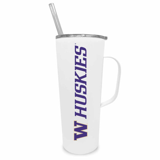 Washington Huskies NCAA Stainless Steel 20oz Roadie With Handle & Dual Option Lid With Straw - White