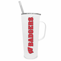 Wisconsin Badgers NCAA Stainless Steel 20oz Roadie With Handle & Dual Option Lid With Straw - White