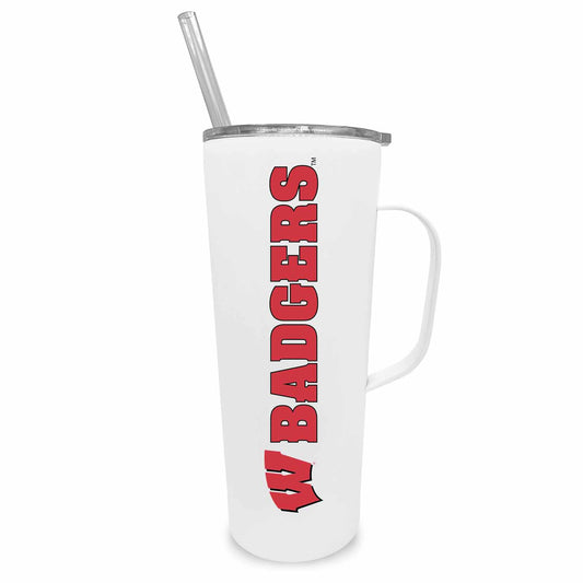 Wisconsin Badgers NCAA Stainless Steel 20oz Roadie With Handle & Dual Option Lid With Straw - White
