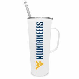 West Virginia Mountaineers NCAA Stainless Steel 20oz Roadie With Handle & Dual Option Lid With Straw - White