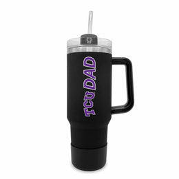 TCU Horned Frogs Collegiate 40oz Stainless Steel Travel Tumbler with Handle for Dad - Black