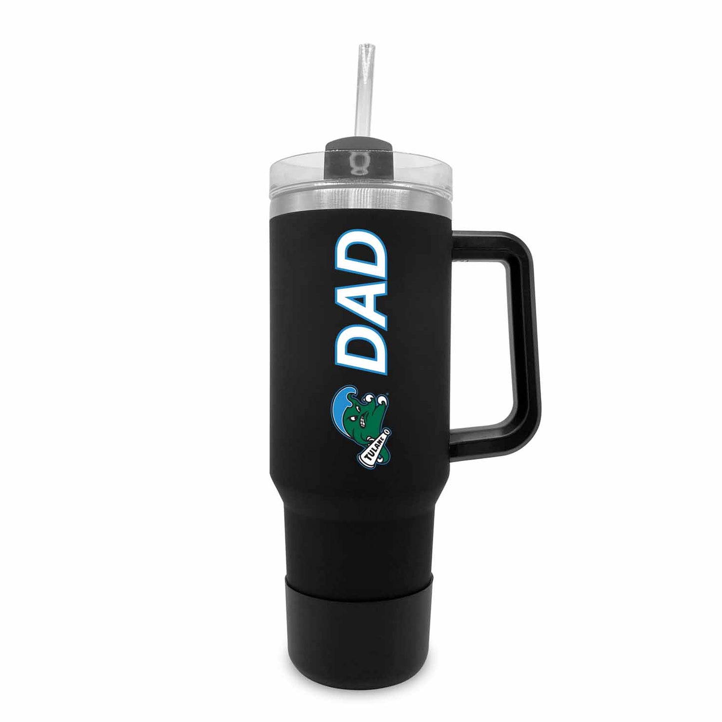 Tulane Green Wave Collegiate 40oz Stainless Steel Travel Tumbler with Handle for Dad - Black
