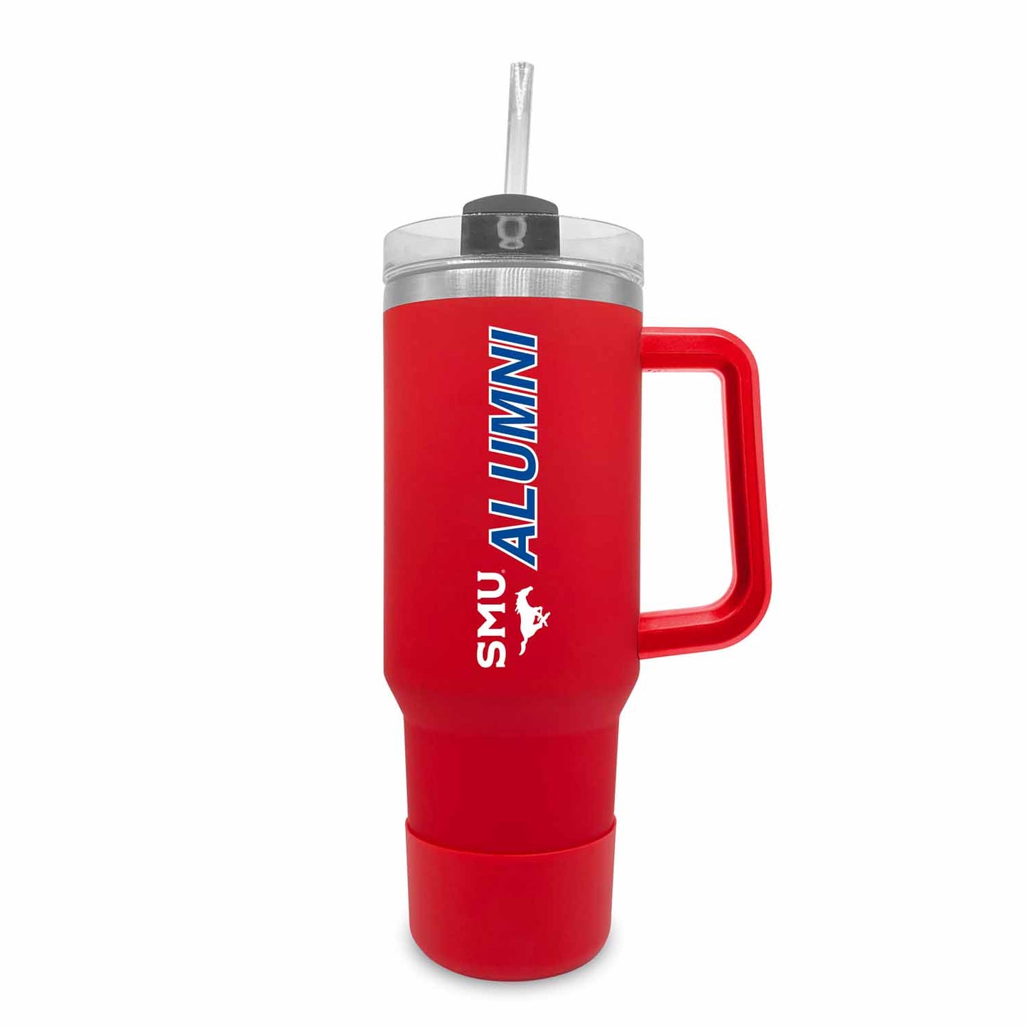 SMU Mustangs Collegiate 40oz Stainless Steel Travel Tumbler with Handle for Alumni - Red