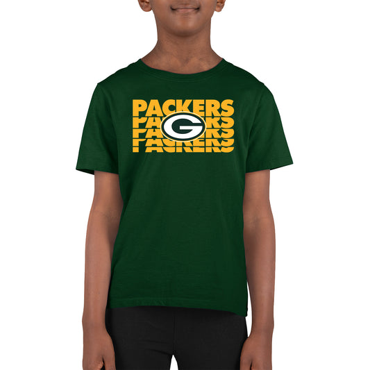 Green Bay Packers NFL Youth Repeating Logo Football T-Shirt Unisex Tag Free Comfortable - Forest Green