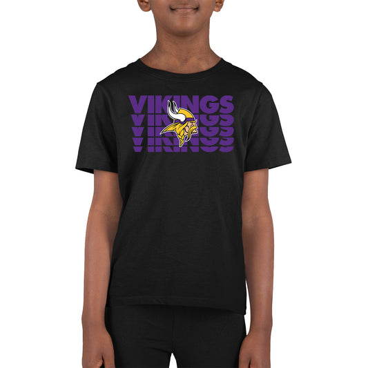 Minnesota Vikings NFL Youth Repeating Logo Football T-Shirt Unisex Tag Free Comfortable - Black