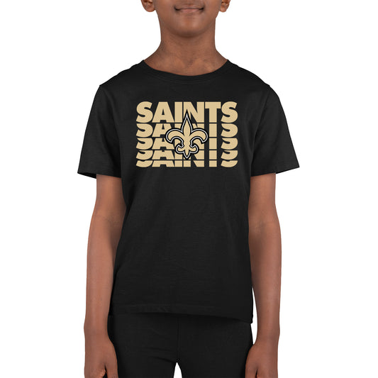 New Orleans Saints NFL Youth Repeating Logo Football T-Shirt Unisex Tag Free Comfortable - Black