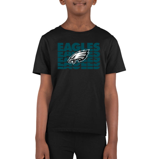 Philadelphia Eagles NFL Youth Repeating Logo Football T-Shirt Unisex Tag Free Comfortable - Black