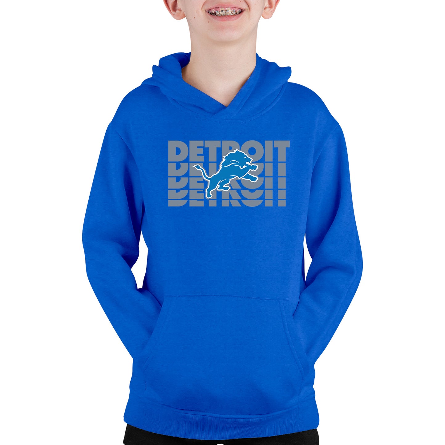 Detroit Lions NFL Youth Repeating Logo Football Fleece Hooded Sweatshirt - Royal
