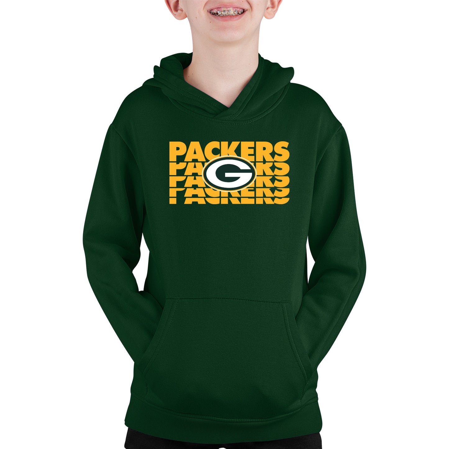 Green Bay Packers NFL Youth Repeating Logo Football Fleece Hooded Sweatshirt - Forest Green