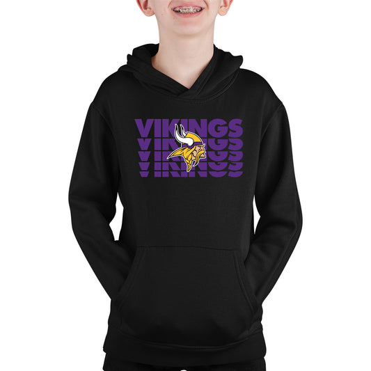 Minnesota Vikings NFL Youth Repeating Logo Football Fleece Hooded Sweatshirt - Black