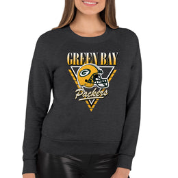 Green Bay Packers NFL Womens Retro Triangle Slouchy Crewneck - Heather Charcoal